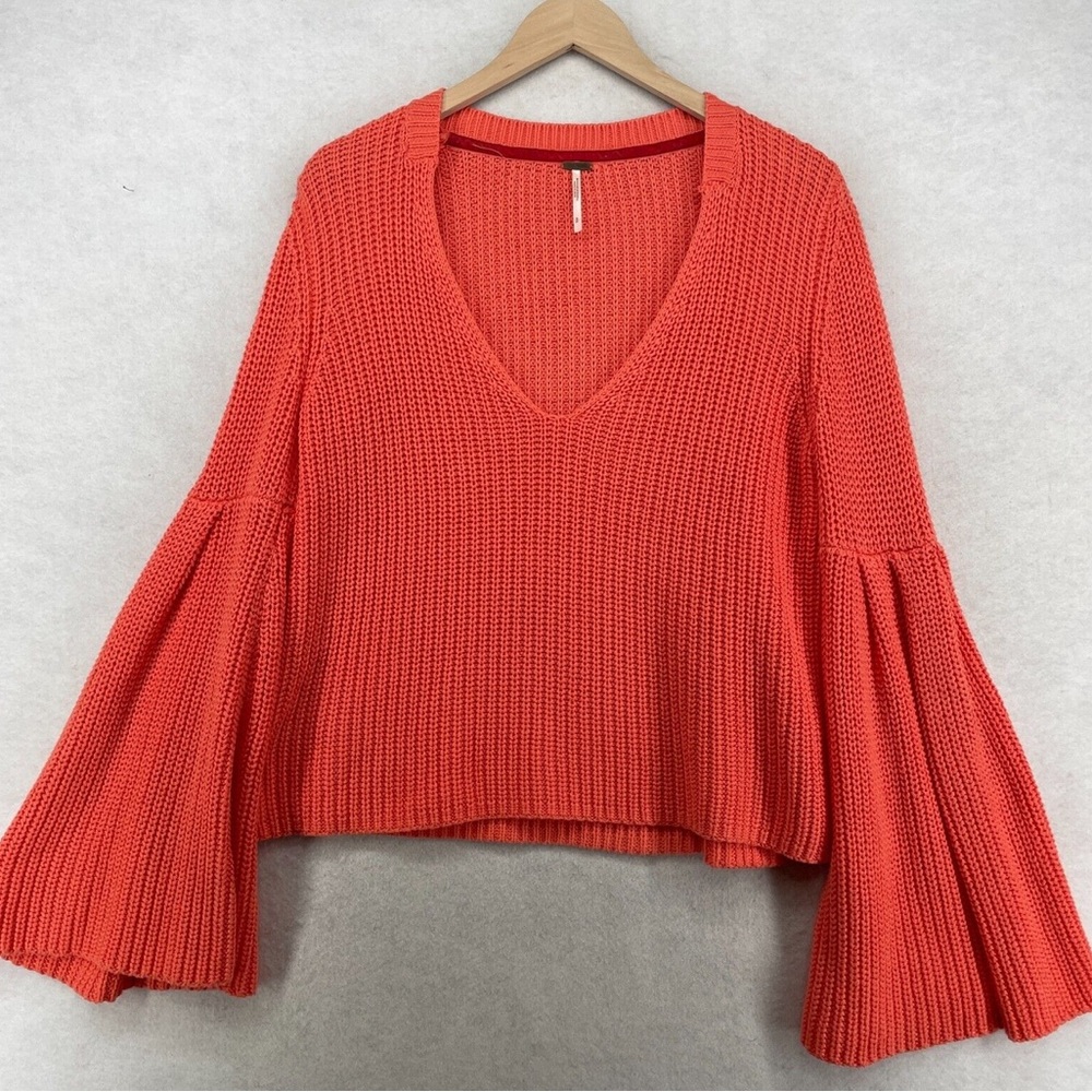 Free People Cropped Coral Chunky Knit Sweater
